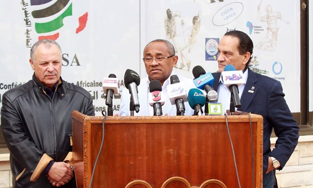 CAF President Ahmed Ahmed speaks to press after visiting UCSA—Egypt Today / Ahmed Maarouf
