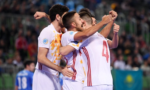 Spain’s players celebrate defeating Kazakhstan at the semi-final—Photo courtesy of Euro Futsal Twitter account