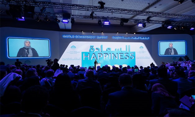 UAE’s Minister of State for Happiness and Wellbeing Ohood Al-Roumi during her speech at the opening session of the Global Dialogue for Happiness in Dubai - Press Photo