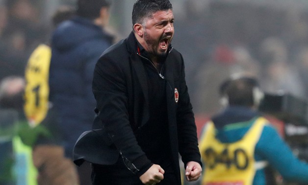 Soccer Football - Serie A - AC Milan vs Lazio - San Siro, Milan, Italy - January 28, 2018 AC Milan coach Gennaro Gattuso celebrates their second goal scored by Giacomo Bonaventura REUTERS/Alessandro Garofalo
