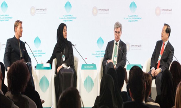 Minister of State for International Cooperation and Managing Director of Expo 2020 Reem Al Hashimi, Chief Executive Officer of Siemens Joe Kaeser, an organizer of the Shanghai Expo in 2010 and chief representative of the China pavilion at the 2015 Milan W