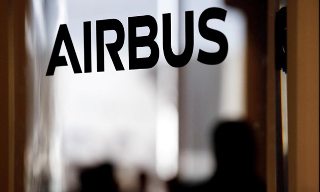 FILE PHOTO: An Airbus logo is pictured during delivery of the new Airbus A380 aircraft to Singapore Airlines at Airbus's headquarters in Colomiers near Toulouse, France, December 13, 2017. REUTERS/Regis Duvignau/File Photo
