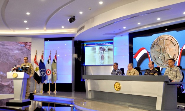 The Egyptian army reveals the latest developments of the ‘Comprehensive Operation Sinai 2018’ that is targeting terrorist hotspots in the Sinai Peninsula, in a press conference held on Thursday - February 15, 2015 Press Photo