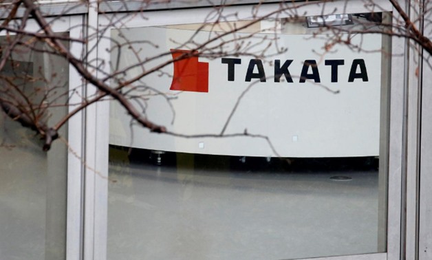 FILE PHOTO: The logo of Takata Corp is seen on its display at a showroom for vehicles in Tokyo, Japan, February 9, 2017. REUTERS/Toru Hanai/File Photo
