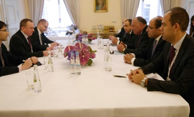 Egypt's Foreign Minister Sameh Shoukry with his Belarus counterpart Foreign Minister Vladimir Makey- Press Photo