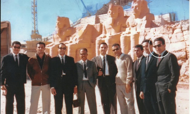 A historical photo of the group of Egyptian engineers who participated in the Abu Simbel project. Medhat Abdel Rahman stands on the far right.