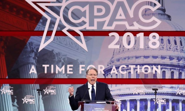NRA Executive Vice President and CEO Wayne LaPierre speaks at the Conservative Political Action Conference (CPAC) at National Harbor, Maryland, U.S., February 22, 2018. REUTERS/Kevin Lamarque