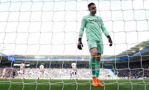 Soccer Football - Premier League - Leicester City vs Stoke City - King Power Stadium, Leicester, Britain - February 24, 2018 Stoke City's Jack Butland looks dejected after scoring an own goal for Leicester City's first Action Images via Reuters/Andrew Boy