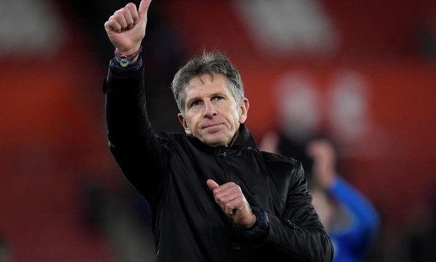 St Mary's Stadium, Southampton, Britain - December 13, 2017 Leicester City manager Claude Puel celebrates after the match REUTERS/Toby Melville. 