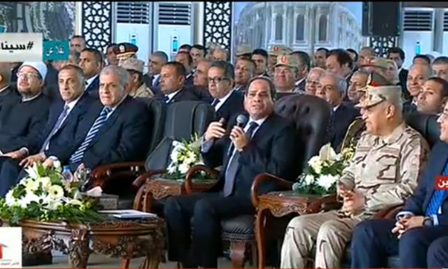 A screenshot of President Abdel Fatah al-Sisi during his speech in the inauguration of Alamein City and other projects