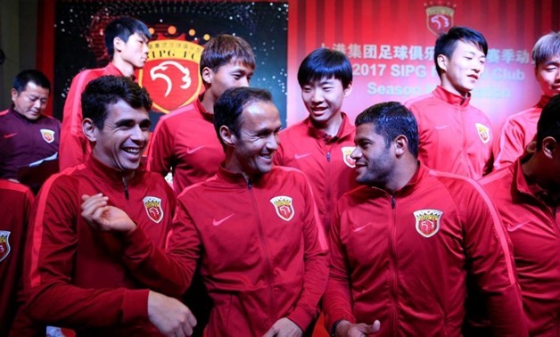 Oscar (L), Ricardo Carvalho (M), Hulk (R) with Shanghai SIPG jersey -  Courtesy of South China Morning Post
