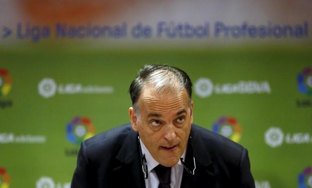 Spain's professional football league (LFP) president Javier Tebas arrives for a news conference in Madrid, Spain, May 11, 2015. REUTERS/Susana Vera
