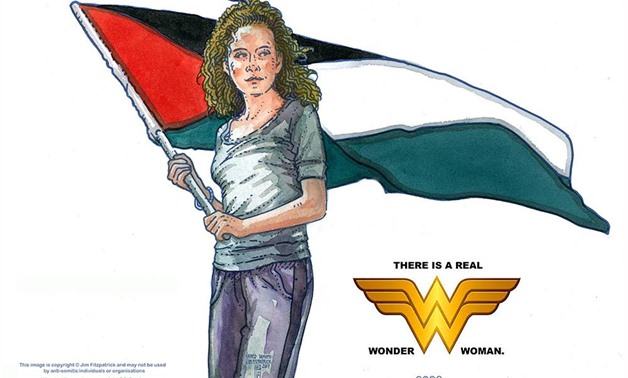 Portrait of Palestinian 16-years old Ahed Tamimi as Wonder Woman by Jim Fitzpatrick – Photo courtesy of Kim Fitzpatrick official page