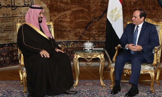 Crown Prince of Saudi Arabian Kingdom Mohamed bin Salman (L) and Egyptian President Abdel Fatah al-Sisi (R) in Cairo in 2015- Press Photo