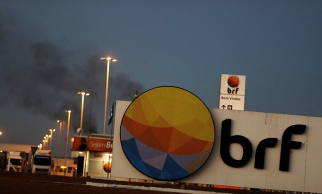 FILE PHOTO: Meatpacking company BRF SA's logo, which is one of the biggest food companies in the world, is pictured in Lucas do Rio Verde, Mato Grosso state, Brazil, July 27, 2017. REUTERS/Nacho Doce
