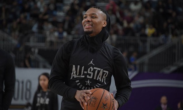 Feb 17, 2018; Los Angeles, CA, USA; Portland Trail Blazers guard Damian Lillard during Team Stephen practice at the Los Angeles Convention Center. Mandatory Credit: Kirby Lee-USA TODAY Sports
