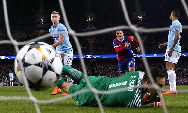 Soccer Football - Champions League Round of 16 Second Leg - Manchester City vs FC Basel - Etihad Stadium, Manchester, Britain - March 7, 2018 Basel’s Mohamed Elyounoussi scores their first goal Action Images via Reuters/Jason Cairnduff
