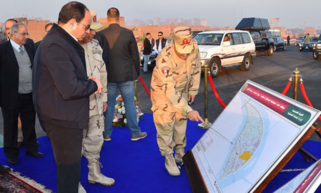 President Abdel Fatah al-Sisi during his tour Monday, March 12, which included Rod el Farag axis, Tahya Misr Eastern Bridge and Sphinx International Airport – Press Photo