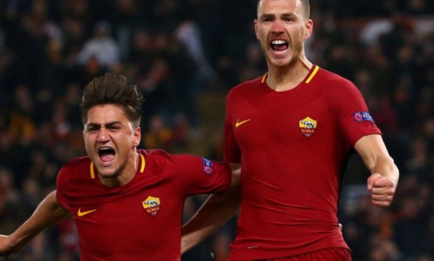 Soccer Football - Champions League Round of 16 Second Leg - AS Roma vs Shakhtar Donetsk - Stadio Olimpico, Rome, Italy - March 13, 2018 Roma's Edin Dzeko celebrates with Cengiz Under after scoring their first goal REUTERS/Max Rossi TPX IMAGES OF THE DAY
