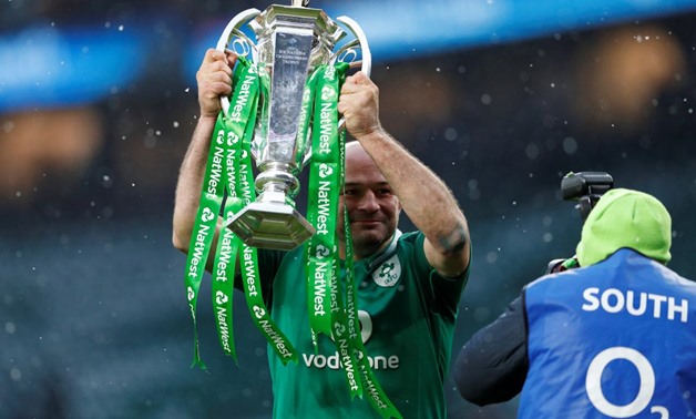 Rugby Union - Six Nations Championship - England vs Ireland - Twickenham Stadium, London, Britain - March 17, 2018 Ireland’s Rory Best celebrates with the Six Nations trophy at the end of the match Action Images via Reuters/Andrew Boyers
