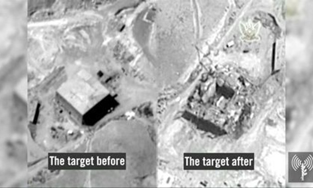 A still frame taken from video material released on March 21, 2018 shows a combination image of what the Israeli military describes is before and after an Israeli air strike on a suspected Syrian nuclear reactor site near Deir al-Zor - AFP 
