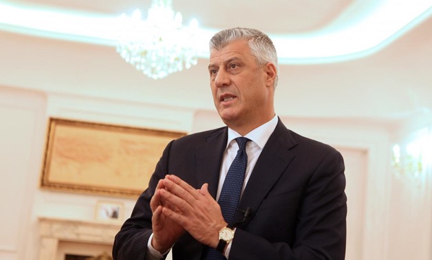 Kosovo's President Hashim Thaci speaks during an interview with Reuters in his office in Pristina, Kosovo, February 13, 2018. REUTERS/Hazir Reka

