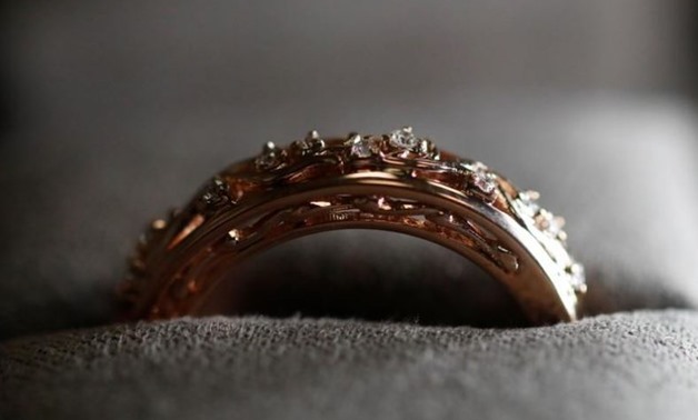 A wedding ring made from Welsh Gold is seen on display at the Clogau office in Bodelwyddan, North Wales, Britain, March 12, 2018. Picture taken March 12, 2018. REUTERS/Phil Noble