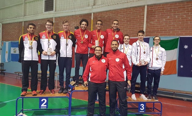 FILE – Egyptian national pentathlon team on the podium 
