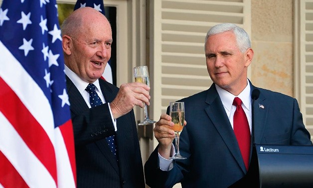 US Vice President Mike Pence (R) and Australia's Governor General Peter Cosgrove in Sydney - AFP
