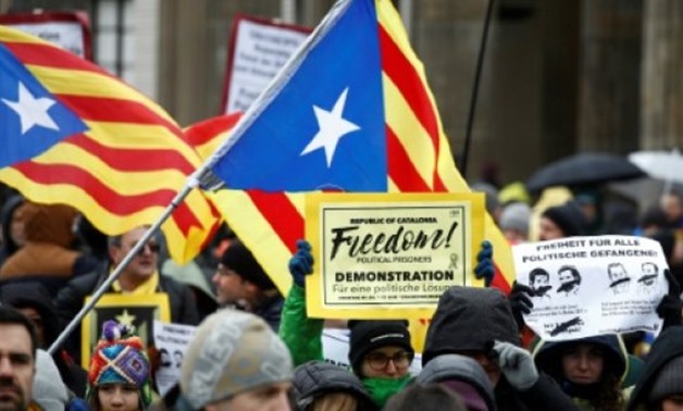 Protesters rallied to the call in Berlin at a demonstration organised by the pro-Catalan independence association ANC (National Assembly of Catalonia) - AFP