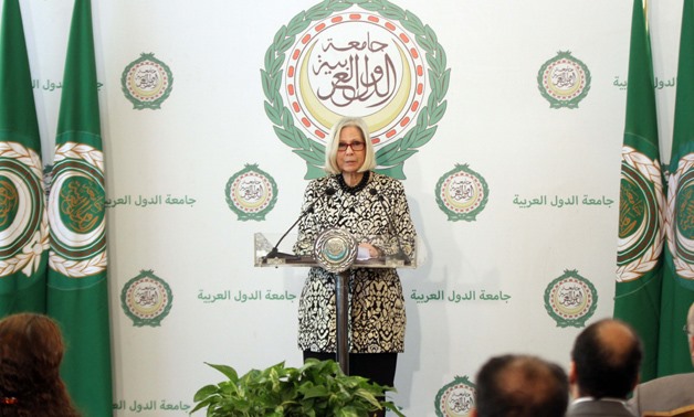Special Representative to Civil Society for the League of Arab States Secretary General Haifa Abu Ghazaleh at a press conference at the Arab League headquarters in Cairo on the Egyptian 2018 presidential election- Egypt Today/Ahmed Maarouf