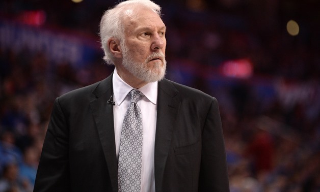Mar 10, 2018; Oklahoma City, OK, USA; San Antonio Spurs head coach Gregg Popovich reacts to a play against the Oklahoma City Thunder during the fourth quarter at Chesapeake Energy Arena. Mandatory Credit: Mark D. Smith-USA TODAY Sports
