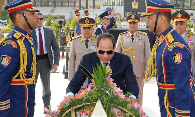 File- President Sisi lays wreath of roses on Unknown Soldier Memorial - press photo