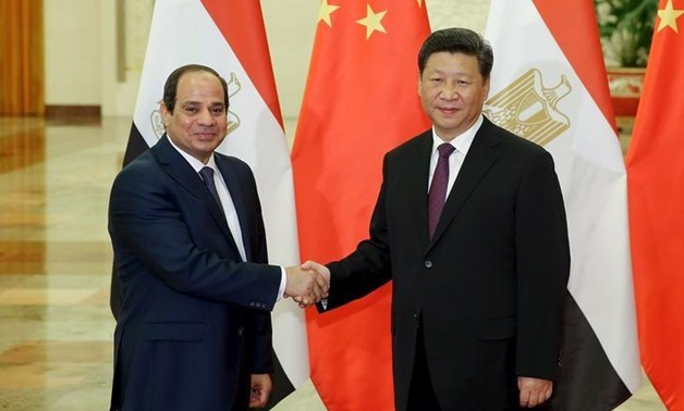 Chinese President Xi Jinping (R) shakes hands with Egyptian President Abdel Fattah Al-Sisi at The Great Hall Of The People on September 2, 2015 in Beijing.