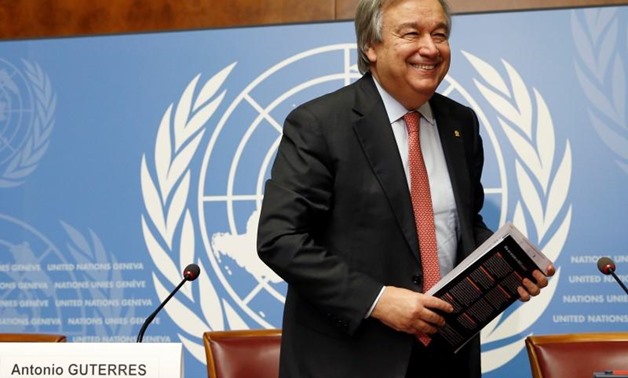 Antonio Guterres, United Nations High Commissioner for Refugees (UNHCR) smiles after a news conference at the United Nations in Geneva, Switzerland 