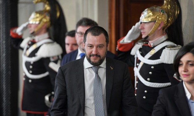 Matteo Salvini, leader of the far-right League party leaves after a meeting with Italian President Sergio Mattarella on the second day of consultations with political parties to try to form a new Italian government after inconclusive elections last month
