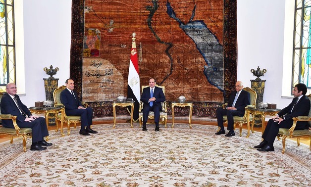 President Sisi meets (C) with Speaker of the Moroccan House of Representatives Al-Habib Al-Malki (the second from left)- press photo
