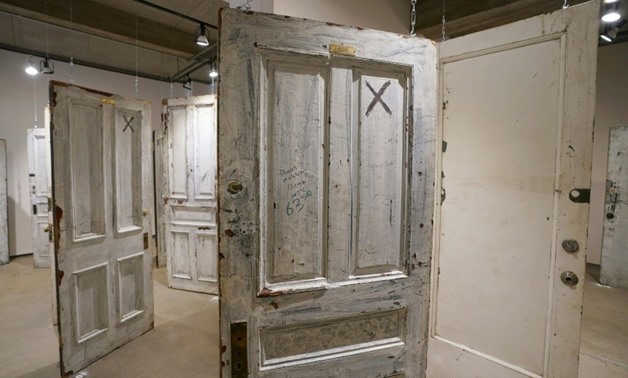 A door to a room where actor Humphrey Bogart once resided -- now up for sale in an unusual auction -- is seen at the Ricco/Maresca Gallery in New York