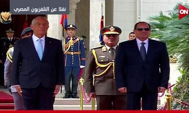President Abdel Fatah al-Sisi (R) received his Portuguese counterpart Marcelo Rebelo de Sousa (L) in Presidential Palace of Ittihadyyia on Thursday- Screenshot from ON live stream.
