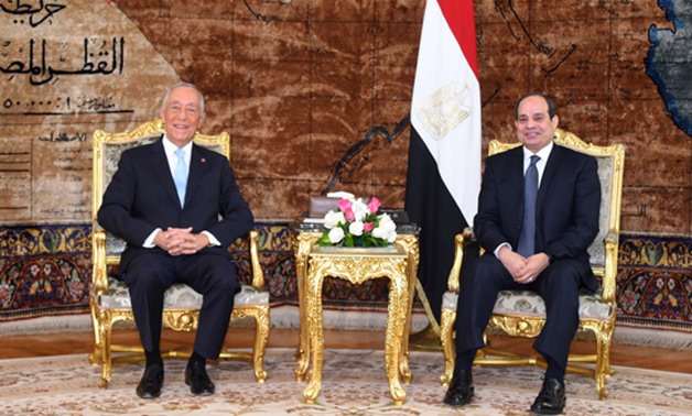 President sabdel Fatah al-Sisi (R) and his Portuguese counterpart De Sousa in the presidential palace in Cairo- press photo