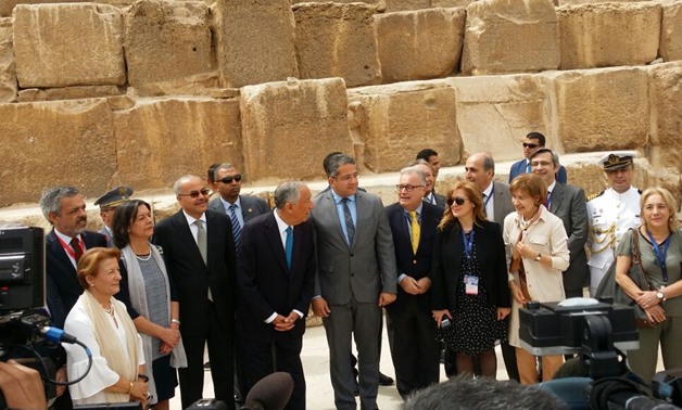 FILE: Portuguese President Marcelo Rebelo de Sousa takes a tour at the site of the great Pyramids in Giza.