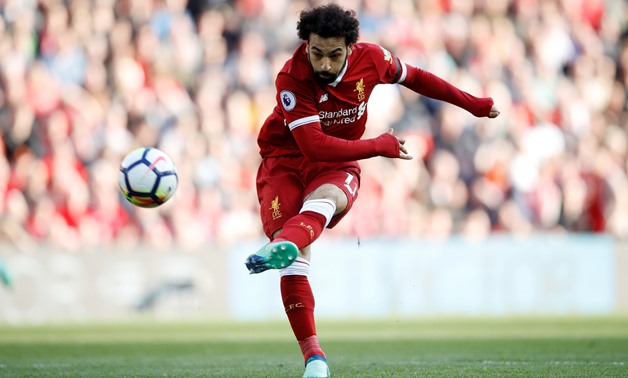 Soccer Football - Premier League - Liverpool vs AFC Bournemouth - Anfield, Liverpool, Britain - April 14, 2018 Liverpool's Mohamed Salah shoots at goal Action Images via Reuters/Carl Recine