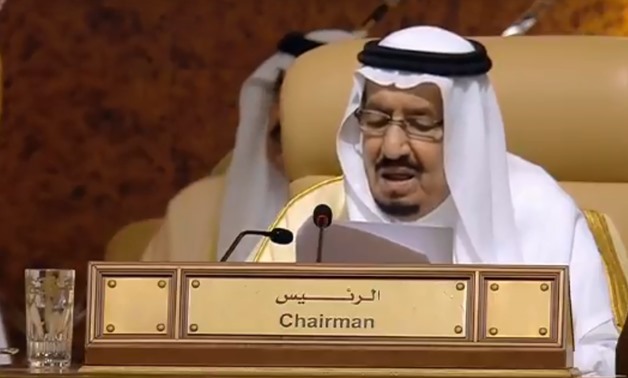 Saudi King Abdel Aziz during his speech at the opening session of the 29th Arab Summit held in Dhahran on April 15 - Screenshot of Sky News