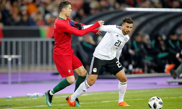 Soccer Football - International Friendly - Portugal vs Egypt - Letzigrund, Zurich, Switzerland - March 23, 2018 Egypt’s Trezeguet in action with Portugal's Cristiano Ronaldo REUTERS/Arnd Wiegmann