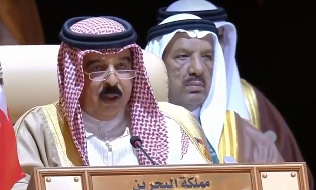 King Hamad bin Isa Al Khalifa of Bahrain during his speech at the opening session of the 29th Arab Summit held in Dhahran on April 15 - Screenshot of Sky News
