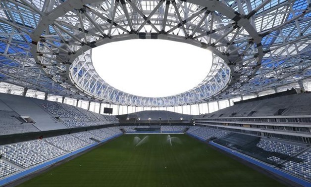 An interior view shows the Nizhniy Novgorod stadium under construction which will host matches of the 2018 FIFA World Cup in Nizhniy Novgorod, Russia September 19, 2017. REUTERS/Stringer