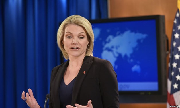 U.S. State Department Spokesperson Heather Nauert speaks during a briefing at the State Department in Washington in this file photo from November 30, 2017.
