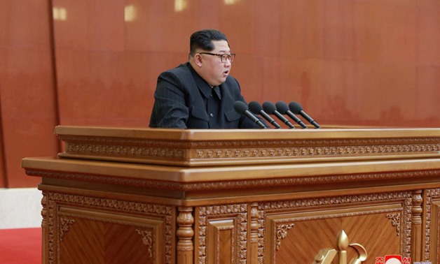 North Korean leader Kim Jong Un speaks during the Third Plenary Meeting of the Seventh Central Committee of the Workers' Party of Korea (WPK), in this photo released by North Korea's Korean Central News Agency (KCNA) in Pyongyang on April 20, 2018. KCNA/v