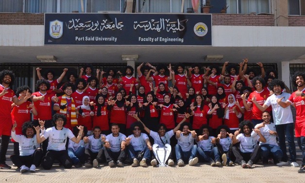 File- The students of Port Said University’s Faculty of Engineering wearing Salah jerseys