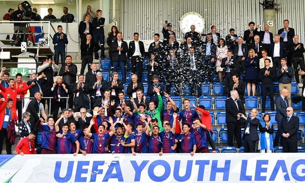 File- Barcelona players celebrating the victory 